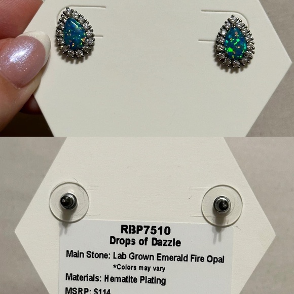 Emerald Fire Opal Earrings - Picture 1 of 1